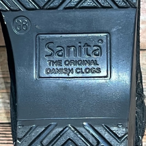 SANITA Shoes Suede Leather Professional Clogs Floral Black Gold Size 38  7.5 - Picture 8 of 8